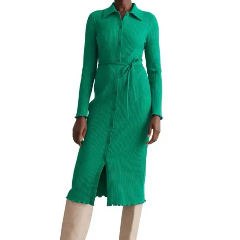 & OTHER STORIES Button-Up Long Sleeve Belted Polo Shirtdress - Size XS